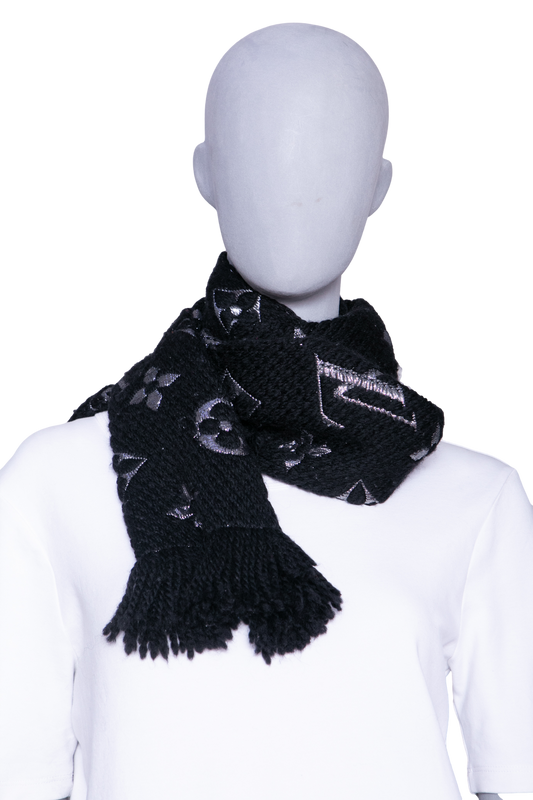 LV SCARF ECHARPE LOGOMANIA SHINE SILVER/BLACK