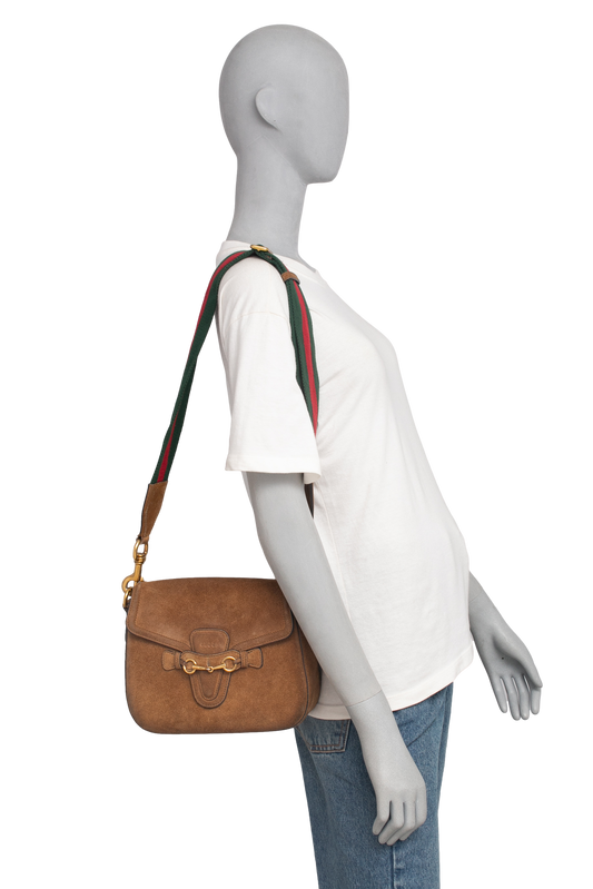 GUCCI LADY WEB SUEDE MEDIUM NEW BROWN