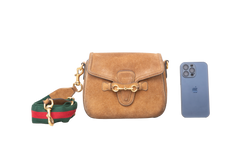 GUCCI LADY WEB SUEDE MEDIUM NEW BROWN