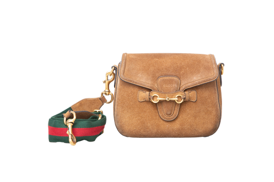 GUCCI LADY WEB SUEDE MEDIUM NEW BROWN