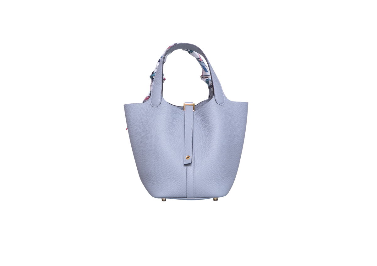 HERMÈS PICOTIN LOCK 18 TAURILLON CLEMENCE GRIS PATIN/GOLD HDWR C/TWILLY