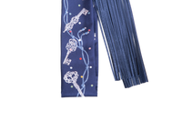 HERMÈS SILK METALLIC AGNEAU LES CLES A POIS FRINGED TWILLY BLEU MARINE/GRIS/ARGENT