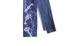 HERMÈS SILK METALLIC AGNEAU LES CLES A POIS FRINGED TWILLY BLEU MARINE/GRIS/ARGENT