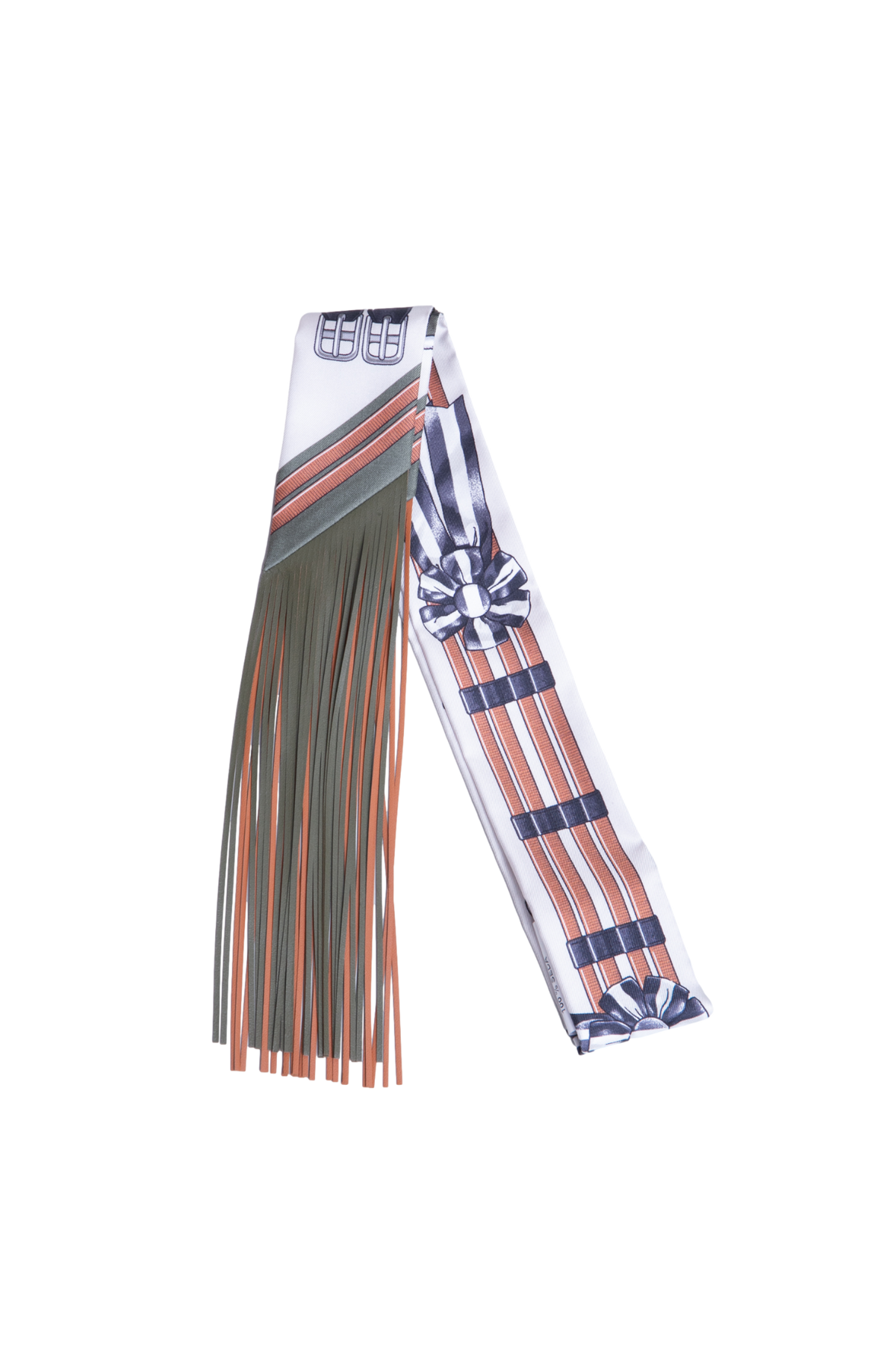 HERMÈS TWILLY SILK/CUIR JUMPING FRANGES CRÈME/KAKI/BEIGE