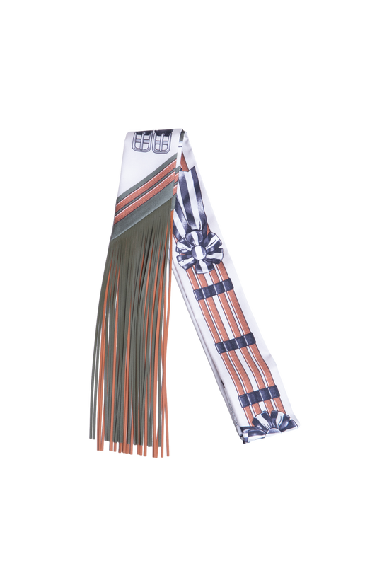 HERMÈS TWILLY SILK/CUIR JUMPING FRANGES CRÈME/KAKI/BEIGE