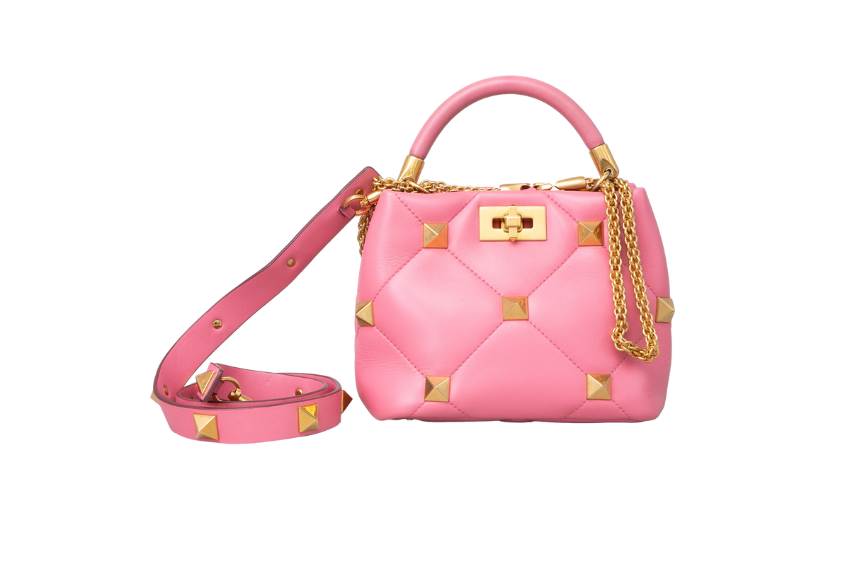 VALENTINO ROMAN STUD SMALL TOP HANDLE PINK