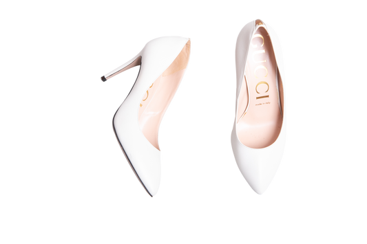 GUCCI SCARPIN MALAGA KID GG LEATHER WHITE -  37 1/2 BR