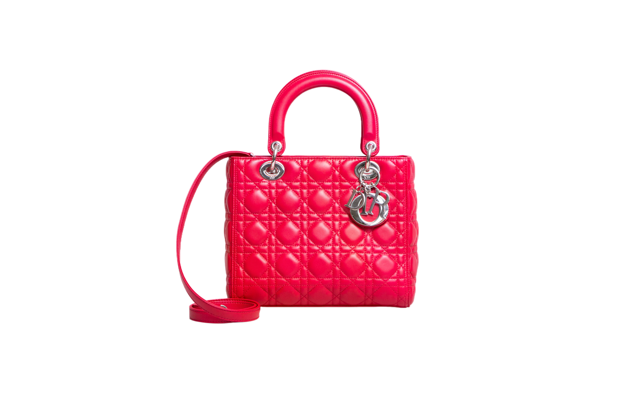 DIOR LADY DIOR MEDIUM CANNAGE LAMBSKIN FUCHSIA RED
