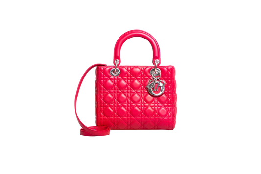 DIOR LADY DIOR MEDIUM CANNAGE LAMBSKIN FUCHSIA RED