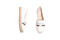 GUCCI CANVAS LOGO ESPADRILLES GREGGIO WHITE - 38 1/2 BR