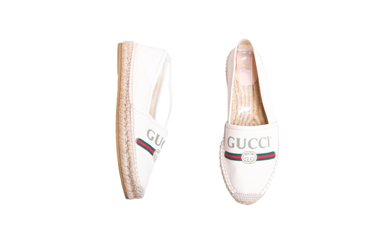 GUCCI CANVAS LOGO ESPADRILLES GREGGIO WHITE - 38 1/2 BR