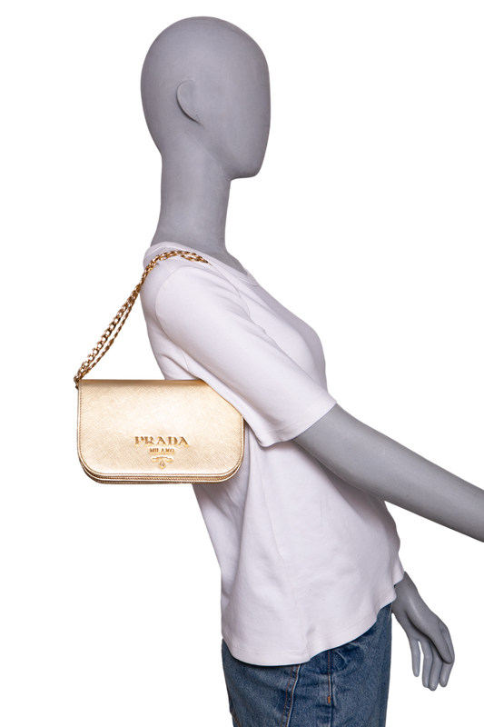 PRADA SAFFIANO LUX BANDOLIERA METALLIC GOLD
