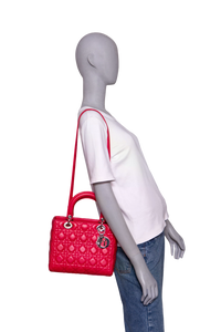 DIOR LADY DIOR MEDIUM CANNAGE LAMBSKIN FUCHSIA RED