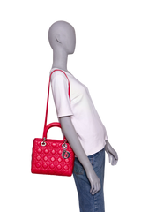 DIOR LADY DIOR MEDIUM CANNAGE LAMBSKIN FUCHSIA RED