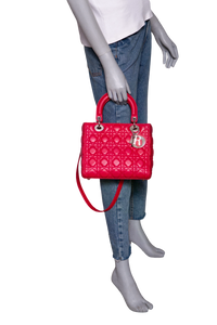 DIOR LADY DIOR MEDIUM CANNAGE LAMBSKIN FUCHSIA RED
