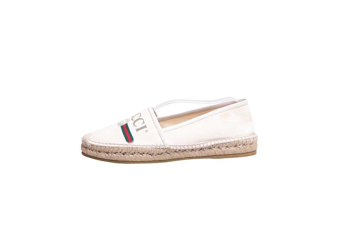 GUCCI CANVAS LOGO ESPADRILLES GREGGIO WHITE - 38 1/2 BR