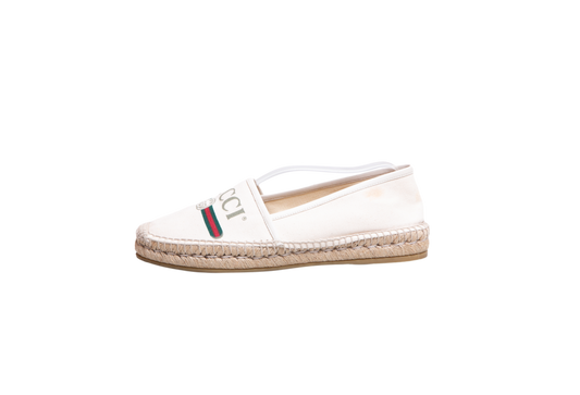 GUCCI CANVAS LOGO ESPADRILLES GREGGIO WHITE - 38 1/2 BR