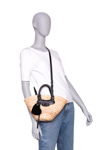 BALENCIAGA LE CAGOLE RAFFIA WOVEN SMALL BLACK/NATURAL
