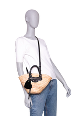 BALENCIAGA LE CAGOLE RAFFIA WOVEN SMALL BLACK/NATURAL