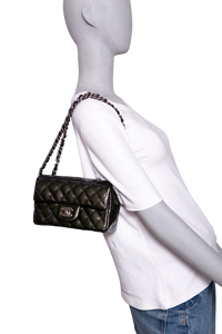CHANEL MINI RECTANGLE PATENT QUILTED OLIVE GREEN SILVER HDWR