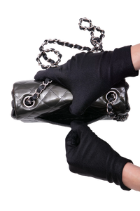 CHANEL MINI RECTANGLE PATENT QUILTED OLIVE GREEN SILVER HDWR