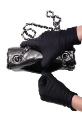 CHANEL MINI RECTANGLE PATENT QUILTED OLIVE GREEN SILVER HDWR