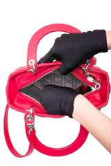 DIOR LADY DIOR MEDIUM CANNAGE LAMBSKIN FUCHSIA RED