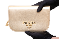 PRADA SAFFIANO LUX BANDOLIERA METALLIC GOLD