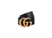 GUCCI BELT DOUBLE G LOGO LEATHER BLACK