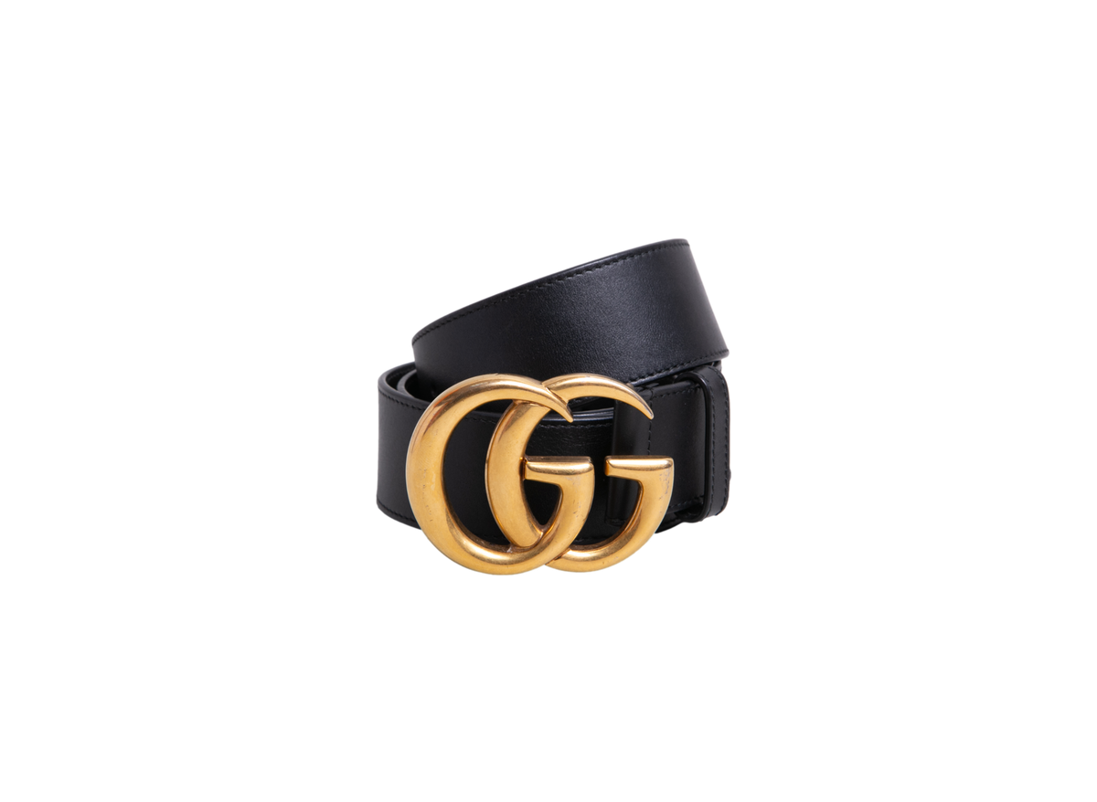 GUCCI BELT DOUBLE G LOGO LEATHER BLACK