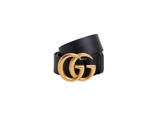 GUCCI BELT DOUBLE G LOGO LEATHER BLACK