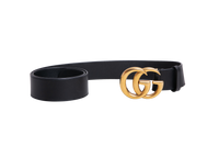 GUCCI BELT DOUBLE G LOGO LEATHER BLACK