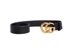 GUCCI BELT DOUBLE G LOGO LEATHER BLACK