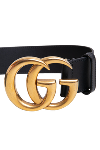 GUCCI BELT DOUBLE G LOGO LEATHER BLACK