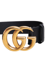 GUCCI BELT DOUBLE G LOGO LEATHER BLACK