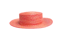 GUCCI STRIPED STRAW BOATER HAT BICOLOR