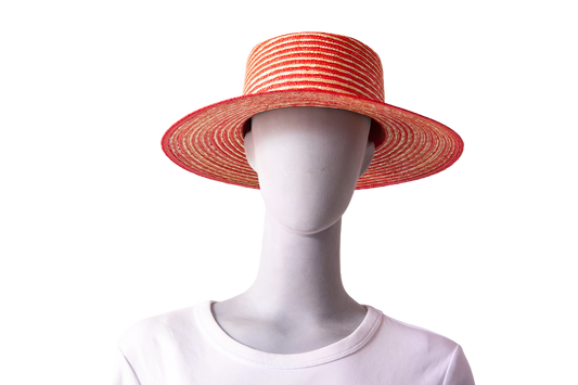 GUCCI STRIPED STRAW BOATER HAT BICOLOR