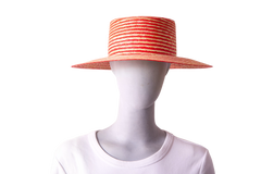 GUCCI STRIPED STRAW BOATER HAT BICOLOR