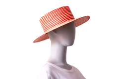 GUCCI STRIPED STRAW BOATER HAT BICOLOR