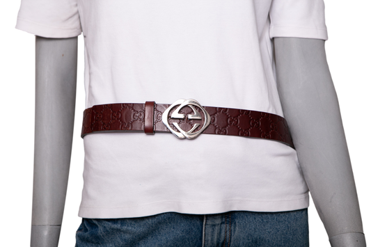 GUCCI BELT INTERLOCKING GUCCISSIMA LEATHER DARK BROWN