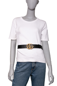GUCCI BELT DOUBLE G LOGO LEATHER BLACK