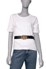 GUCCI BELT DOUBLE G LOGO LEATHER BLACK