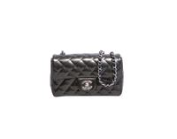 CHANEL MINI RECTANGLE PATENT QUILTED OLIVE GREEN SILVER HDWR