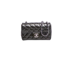 CHANEL MINI RECTANGLE PATENT QUILTED OLIVE GREEN SILVER HDWR