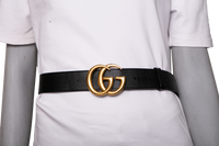 GUCCI BELT DOUBLE G LOGO LEATHER BLACK