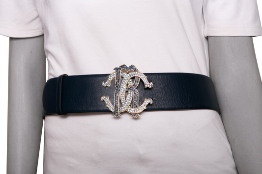 ROBERTO CAVALLI CINTO LARGE BLUE MARINE PLAQUE