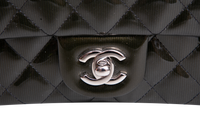 CHANEL MINI RECTANGLE PATENT QUILTED OLIVE GREEN SILVER HDWR