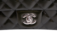 CHANEL MINI RECTANGLE PATENT QUILTED OLIVE GREEN SILVER HDWR