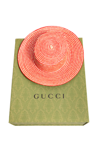 GUCCI STRIPED STRAW BOATER HAT BICOLOR