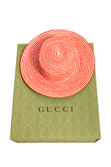 GUCCI STRIPED STRAW BOATER HAT BICOLOR